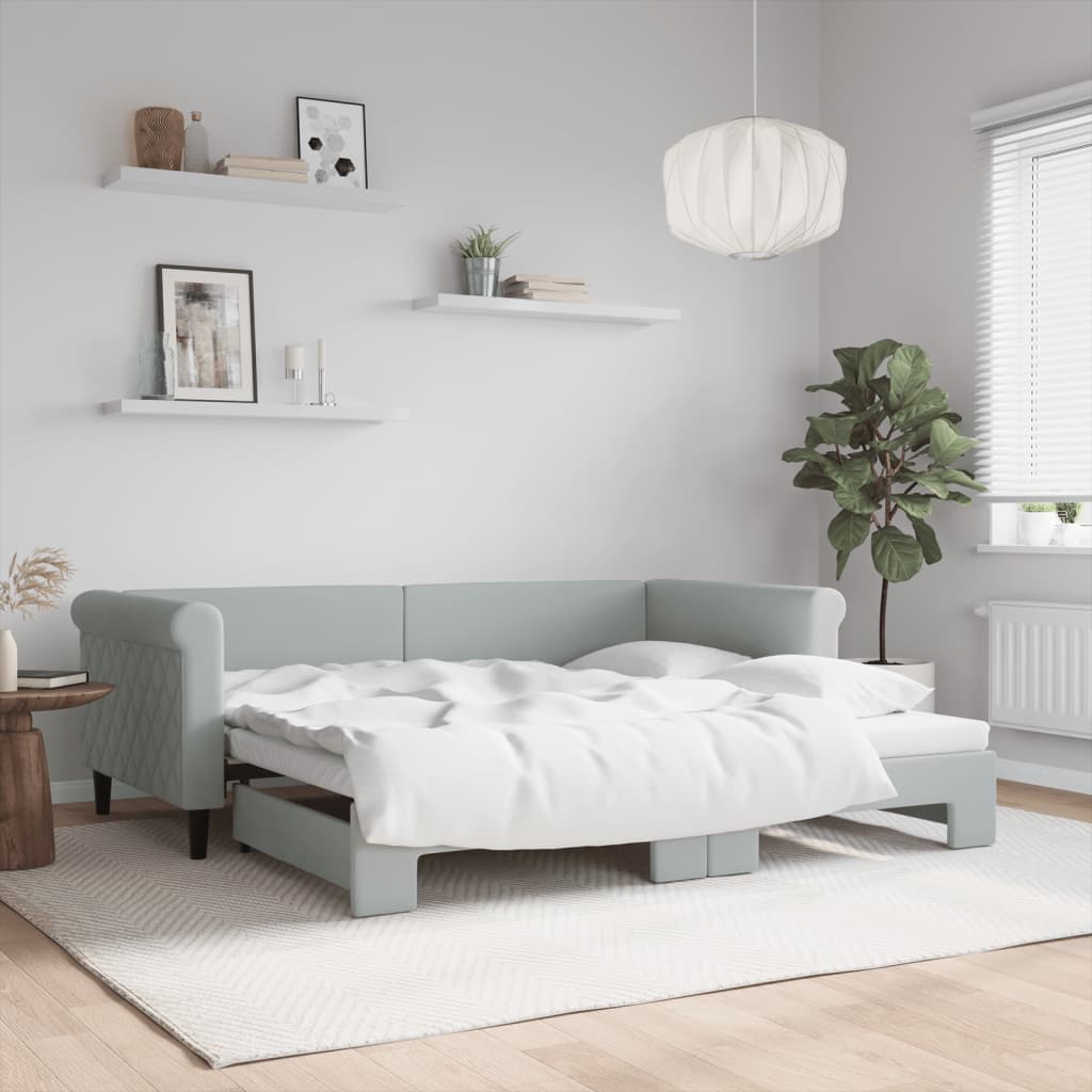 vidaXL Pat de zi cu extensie, gri deschis, 90x190 cm, catifea vidaXL Pat de zi cu extensie, gri deschis, 90x190 cm, catifea