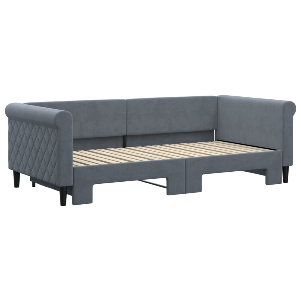 vidaXL Pat de zi cu extensie, gri închis, 90x190 cm, catifea vidaXL Pat de zi cu extensie, gri închis, 90x190 cm, catifea