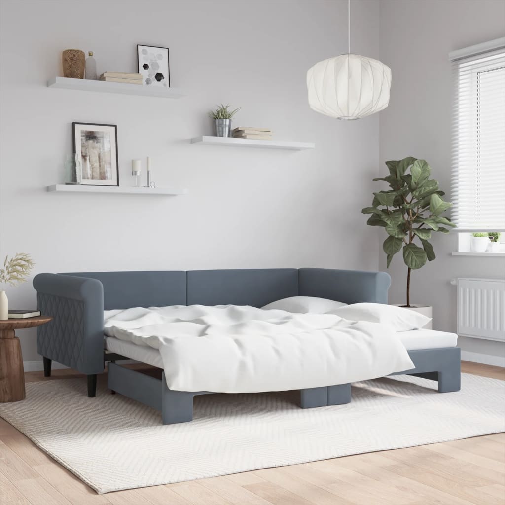 vidaXL Pat de zi cu extensie, gri închis, 90x190 cm, catifea vidaXL Pat de zi cu extensie, gri închis, 90x190 cm, catifea