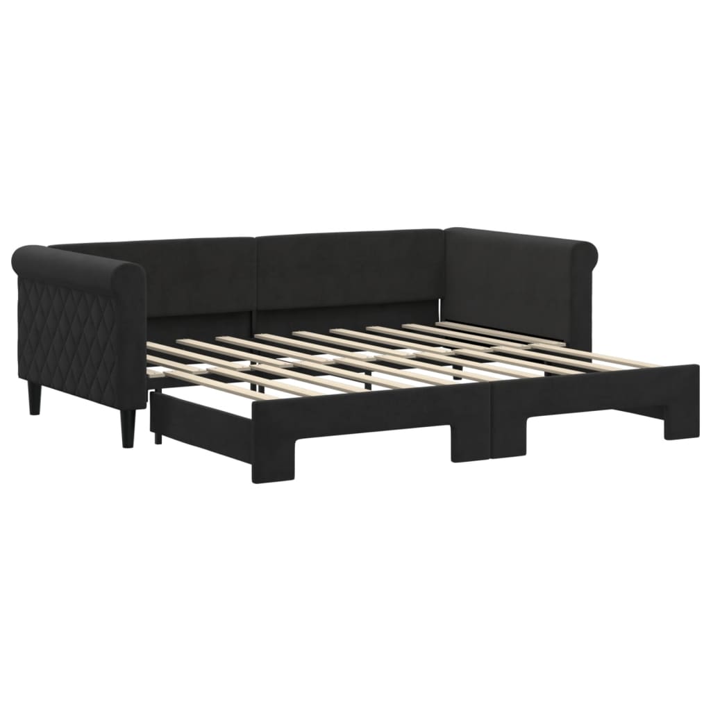 vidaXL Pat de zi cu extensie, negru, 90x190 cm, catifea vidaXL Pat de zi cu extensie, negru, 90x190 cm, catifea