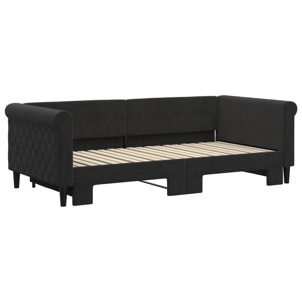 vidaXL Pat de zi cu extensie, negru, 90x190 cm, catifea vidaXL Pat de zi cu extensie, negru, 90x190 cm, catifea