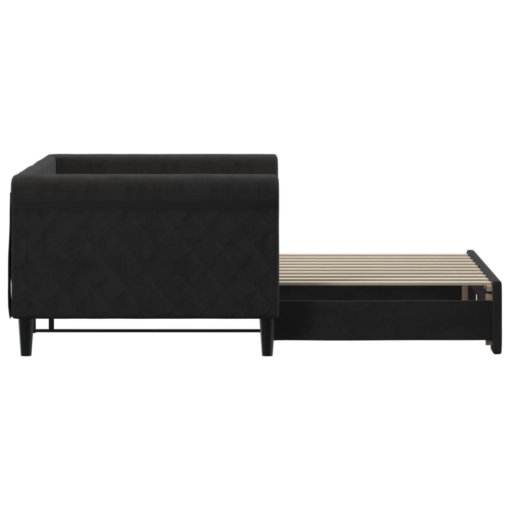 vidaXL Pat de zi cu extensie, negru, 90x190 cm, catifea vidaXL Pat de zi cu extensie, negru, 90x190 cm, catifea