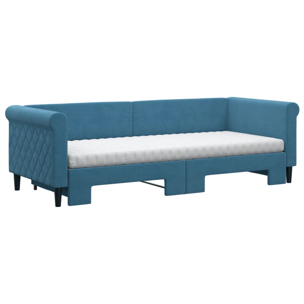 vidaXL Pat de zi cu extensie și saltea, albastru, 80x200 cm, catifea vidaXL Pat de zi cu extensie și saltea, albastru, 80x200 cm, catifea
