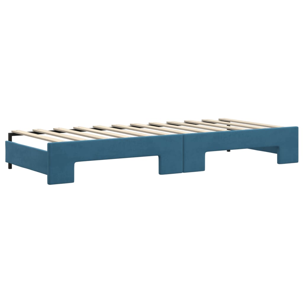 vidaXL Pat de zi cu extensie și saltea, albastru, 80x200 cm, catifea vidaXL Pat de zi cu extensie și saltea, albastru, 80x200 cm, catifea