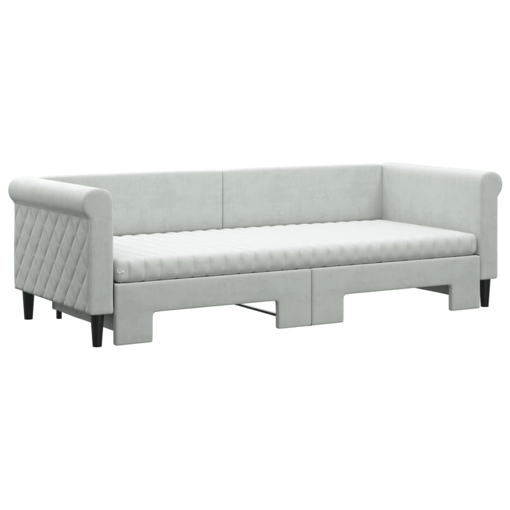 vidaXL Pat de zi cu extensie și saltele, gri deschis 80x200 cm catifea vidaXL Pat de zi cu extensie și saltele, gri deschis 80x200 cm catifea