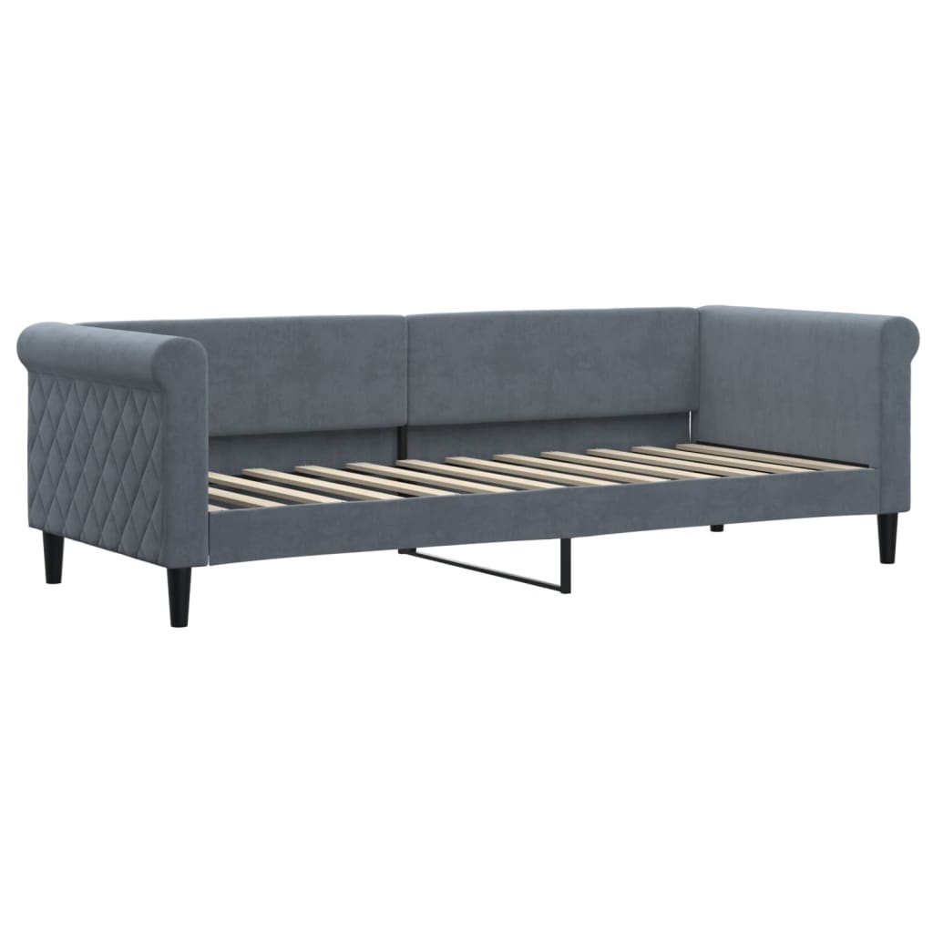 vidaXL Pat de zi cu extensie și saltele gri închis 80x200 cm catifea vidaXL Pat de zi cu extensie și saltele gri închis 80x200 cm catifea
