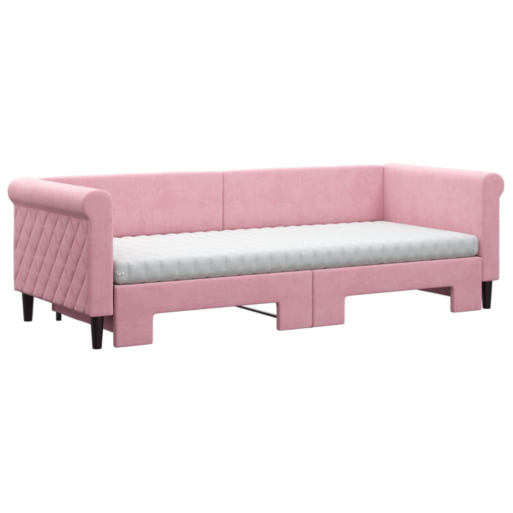 vidaXL Pat de zi cu extensie și saltea, roz, 80x200 cm, catifea vidaXL Pat de zi cu extensie și saltea, roz, 80x200 cm, catifea