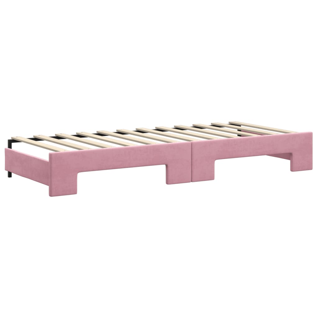 vidaXL Pat de zi cu extensie și saltea, roz, 80x200 cm, catifea vidaXL Pat de zi cu extensie și saltea, roz, 80x200 cm, catifea