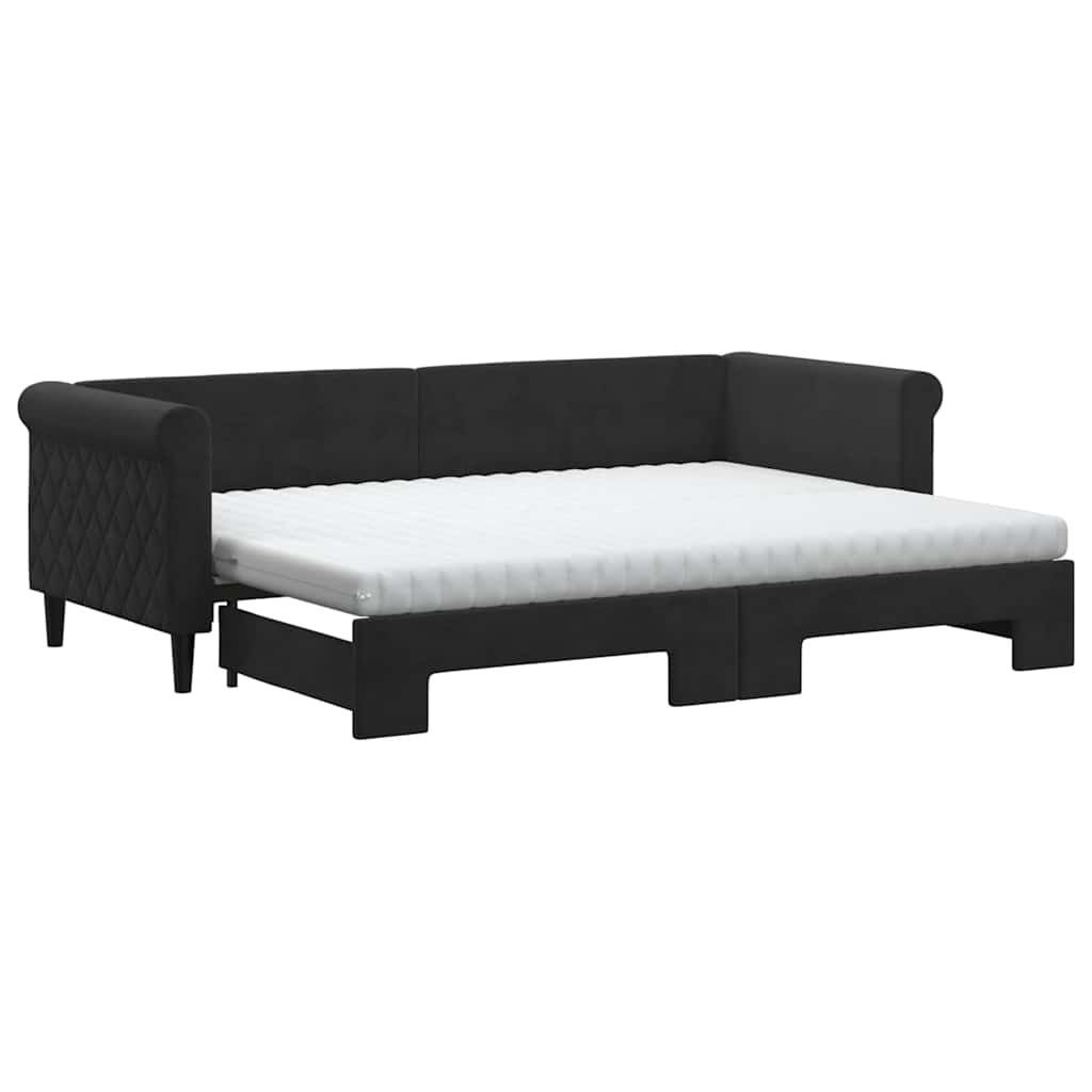 vidaXL Pat de zi cu extensie și saltea, negru, 80x200 cm, catifea