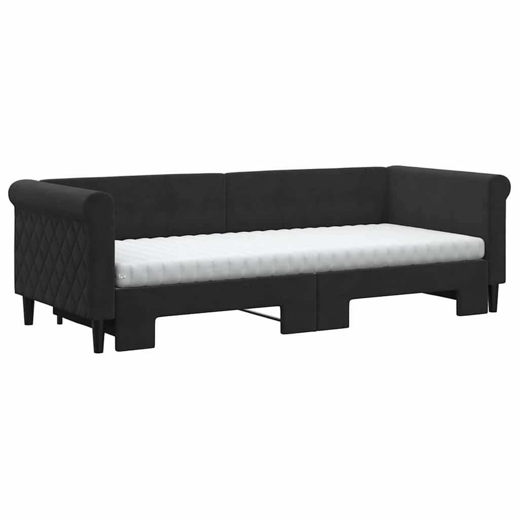 vidaXL Pat de zi cu extensie și saltea, negru, 80x200 cm, catifea