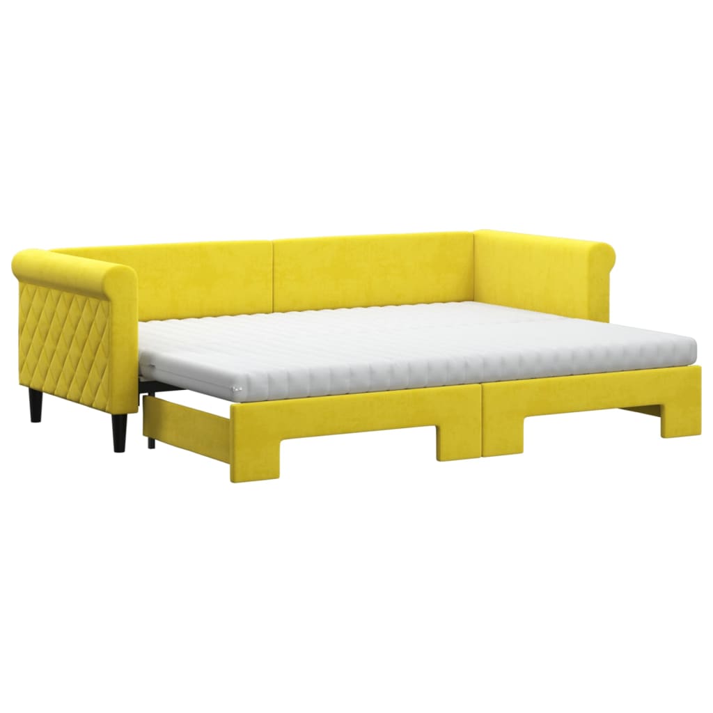 vidaXL Pat de zi cu extensie și saltea, galben, 80x200 cm, catifea vidaXL Pat de zi cu extensie și saltea, galben, 80x200 cm, catifea