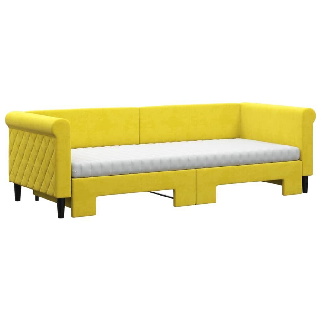 vidaXL Pat de zi cu extensie și saltea, galben, 80x200 cm, catifea vidaXL Pat de zi cu extensie și saltea, galben, 80x200 cm, catifea