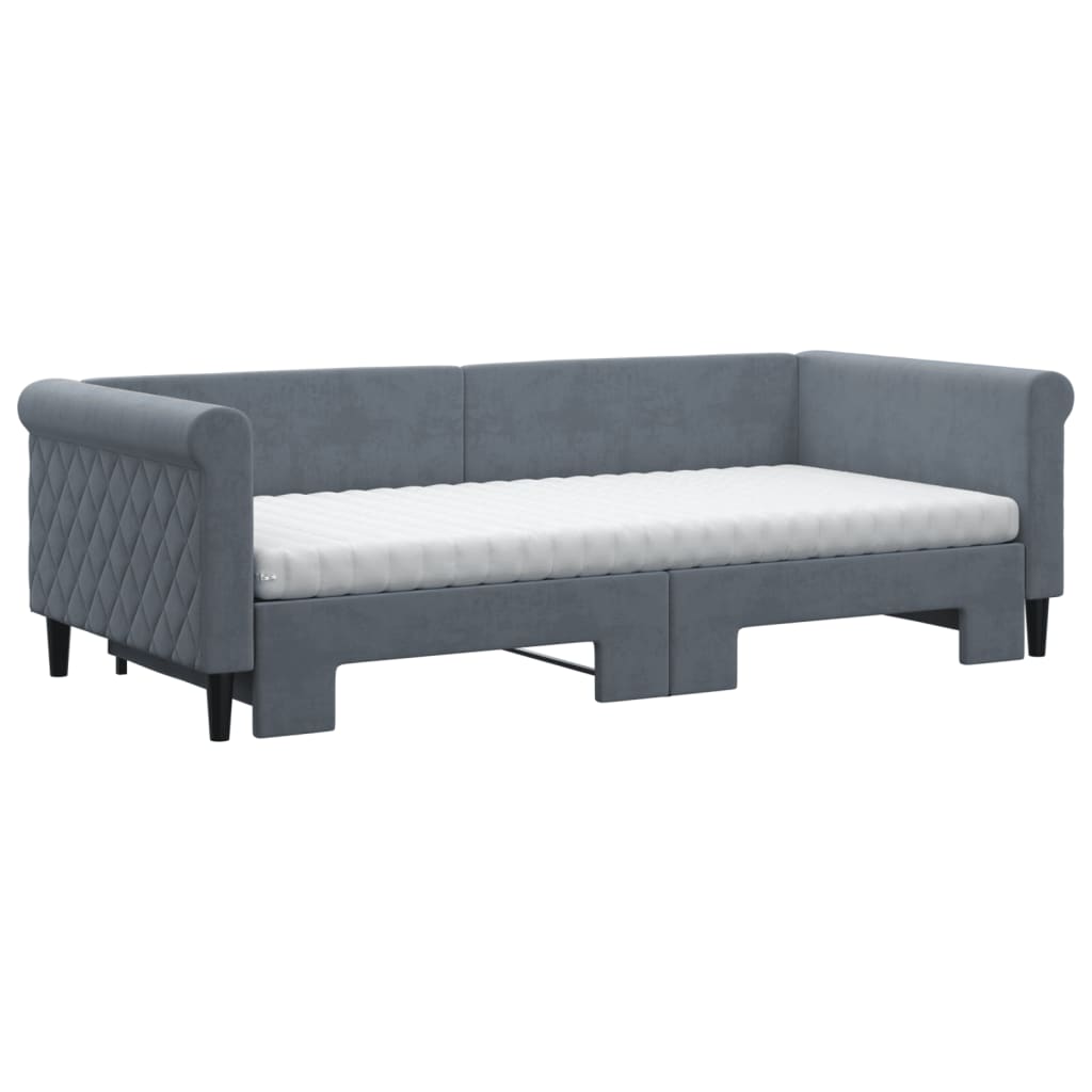 vidaXL Pat de zi cu extensie și saltele, gri închis 90x200 cm catifea vidaXL Pat de zi cu extensie și saltele, gri închis 90x200 cm catifea