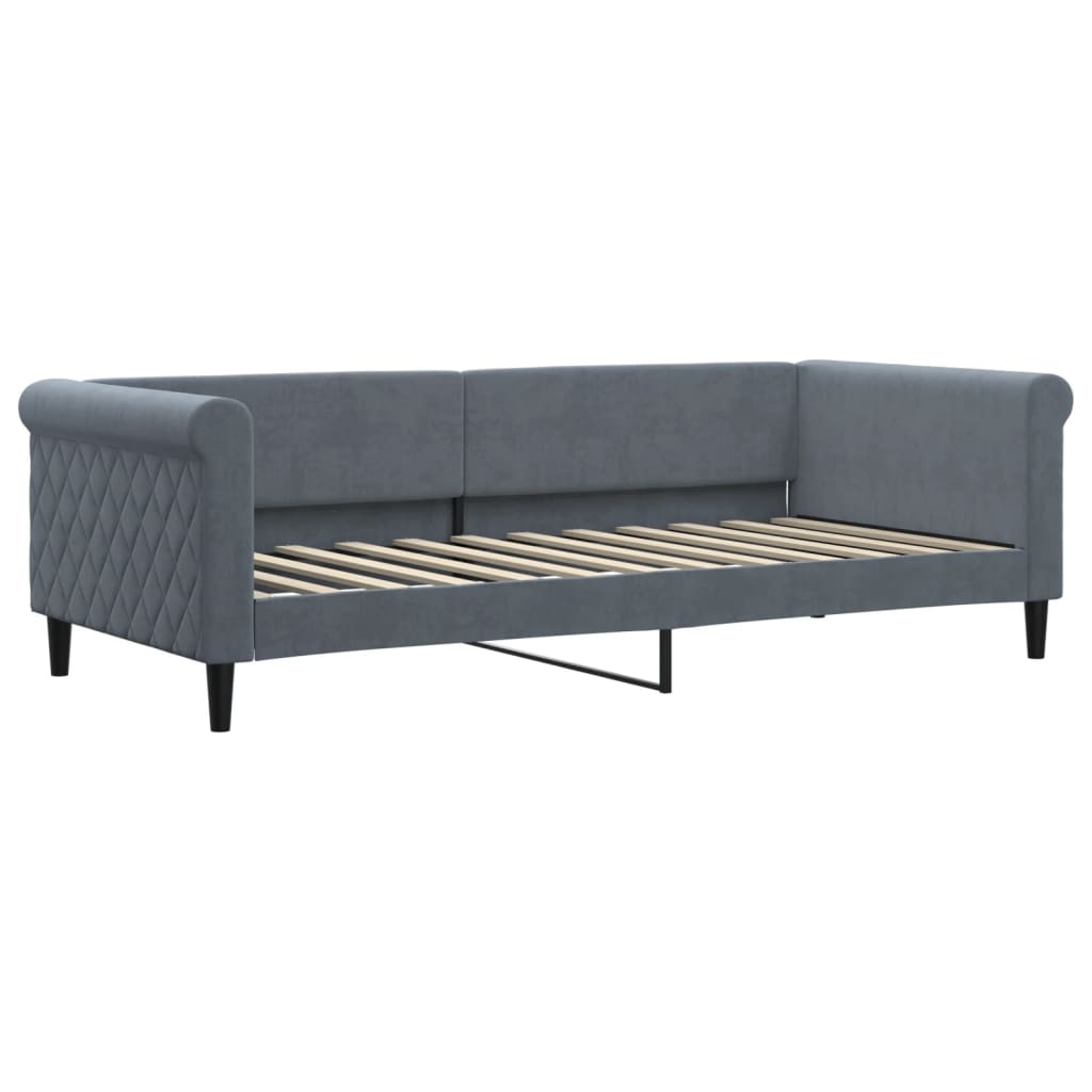 vidaXL Pat de zi cu extensie și saltele, gri închis 90x200 cm catifea vidaXL Pat de zi cu extensie și saltele, gri închis 90x200 cm catifea