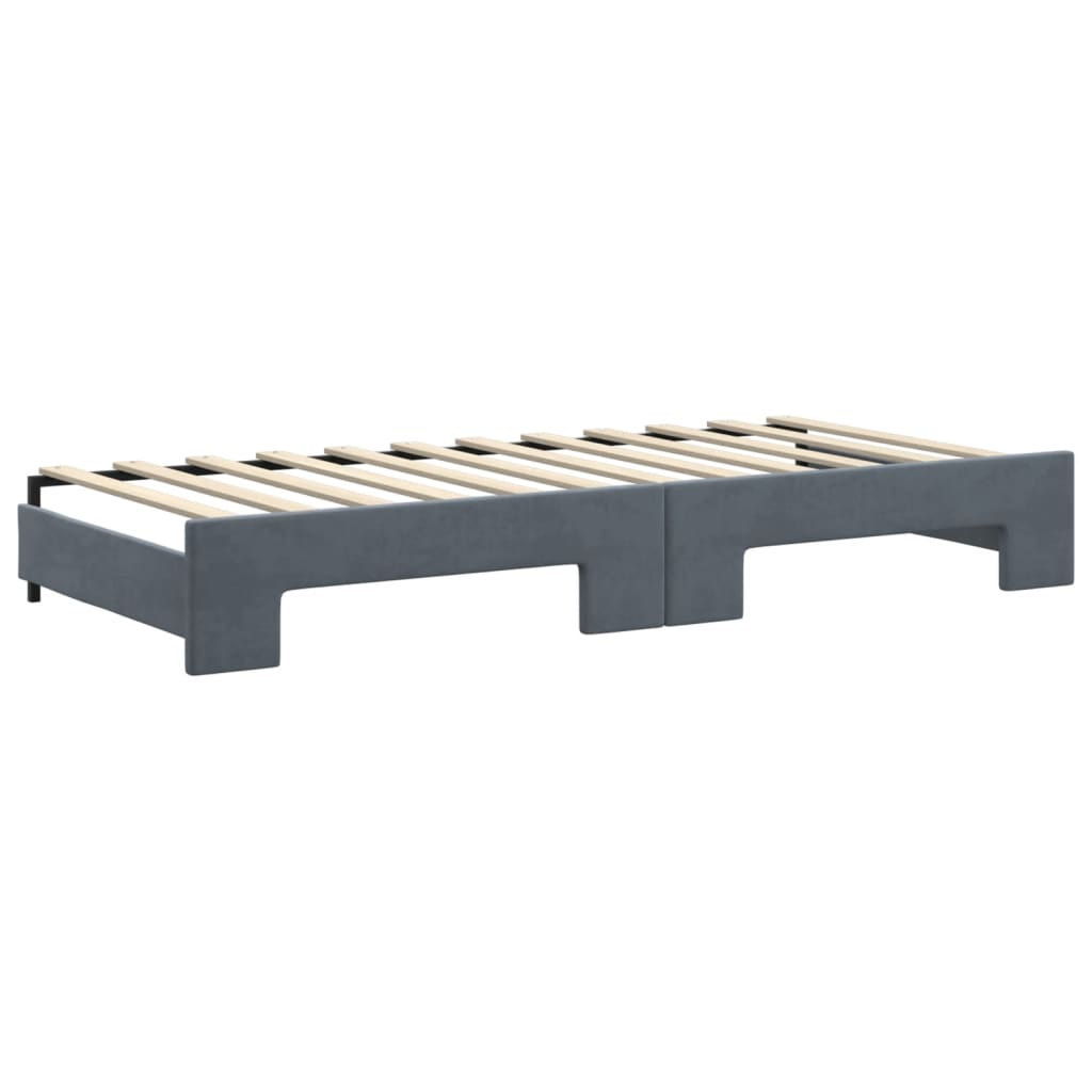 vidaXL Pat de zi cu extensie și saltele, gri închis 90x200 cm catifea vidaXL Pat de zi cu extensie și saltele, gri închis 90x200 cm catifea