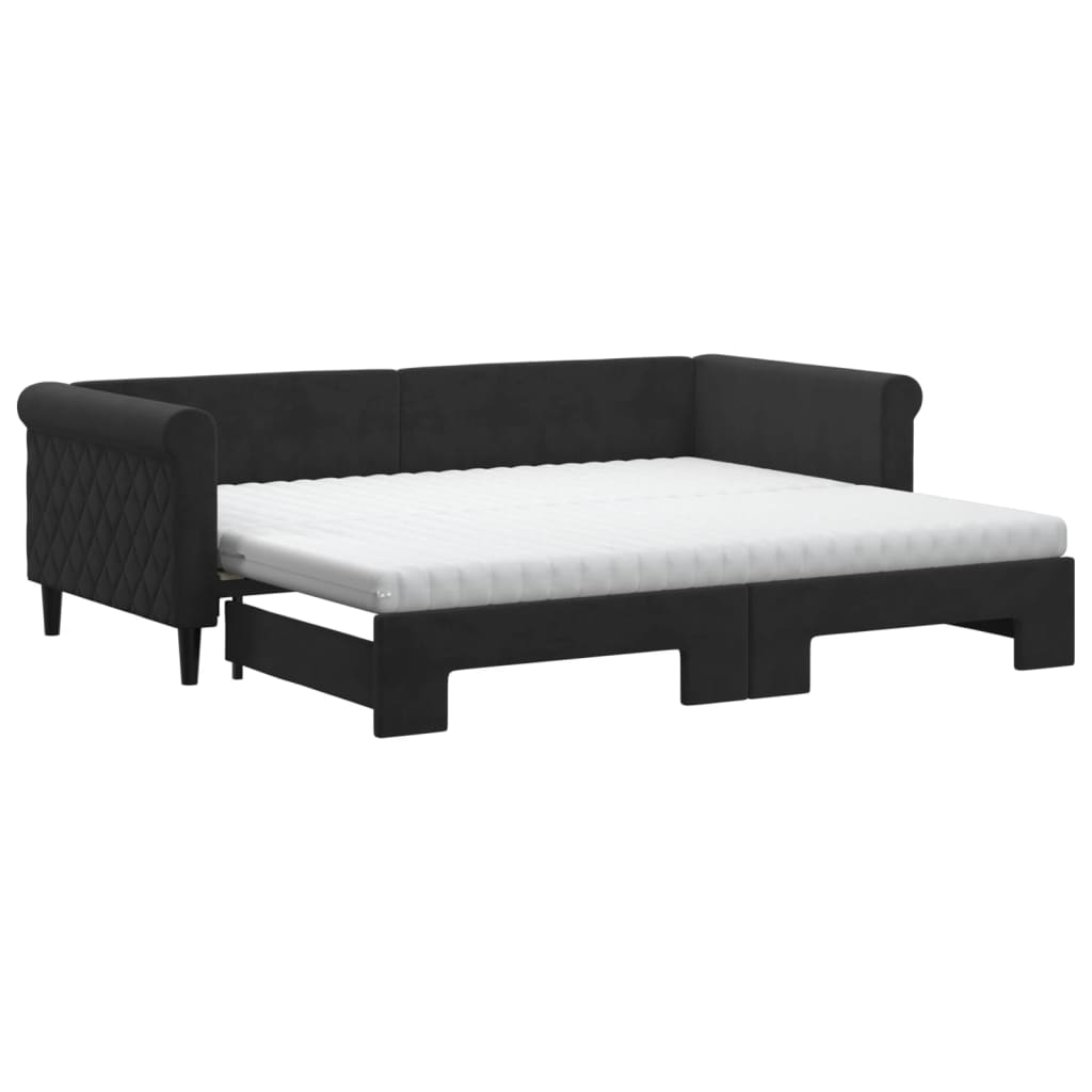 vidaXL Pat de zi cu extensie și saltea, negru, 90x200 cm, catifea vidaXL Pat de zi cu extensie și saltea, negru, 90x200 cm, catifea