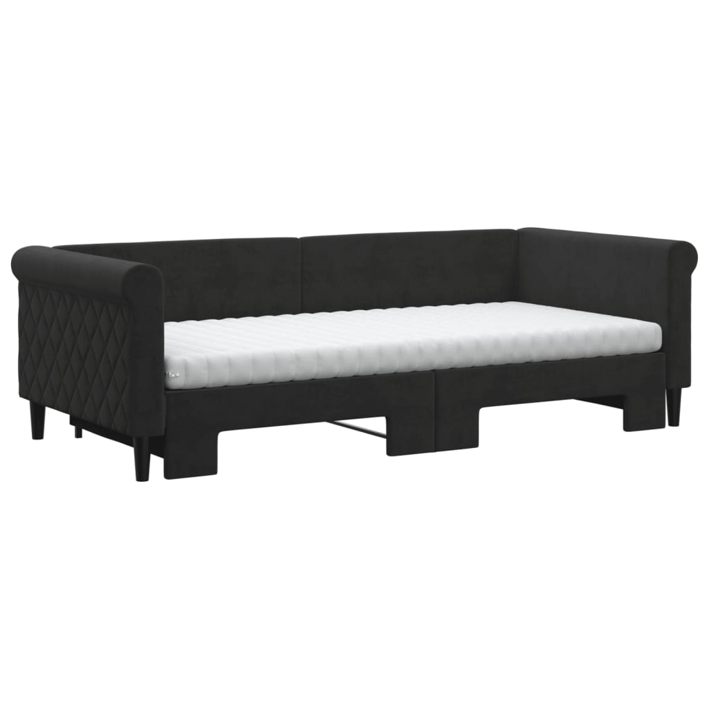 vidaXL Pat de zi cu extensie și saltea, negru, 90x200 cm, catifea vidaXL Pat de zi cu extensie și saltea, negru, 90x200 cm, catifea