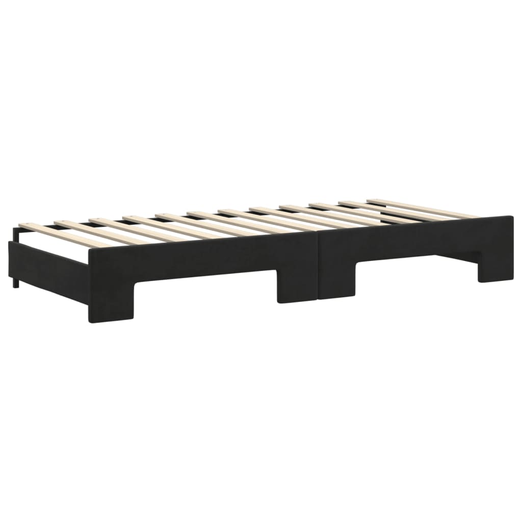 vidaXL Pat de zi cu extensie și saltea, negru, 90x200 cm, catifea vidaXL Pat de zi cu extensie și saltea, negru, 90x200 cm, catifea