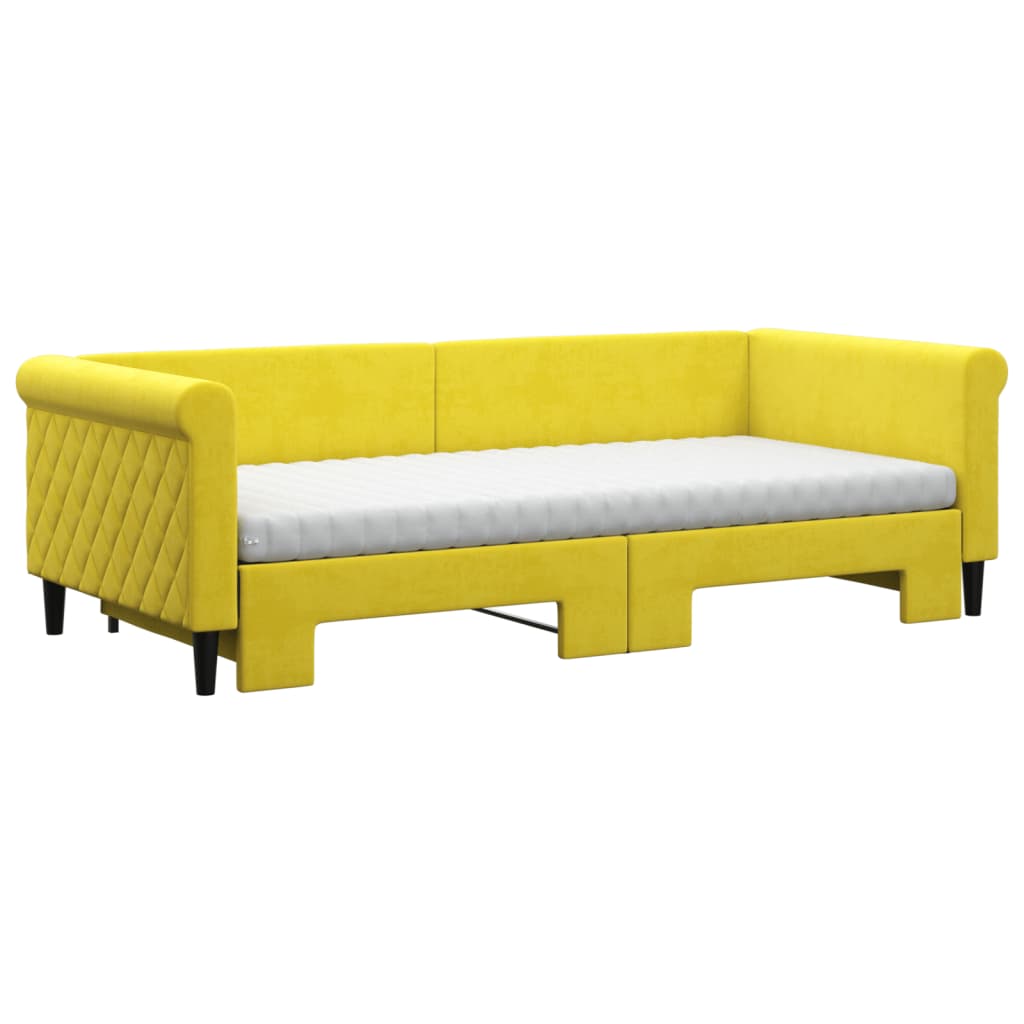 vidaXL Pat de zi cu extensie și saltea, galben, 90x200 cm, catifea vidaXL Pat de zi cu extensie și saltea, galben, 90x200 cm, catifea