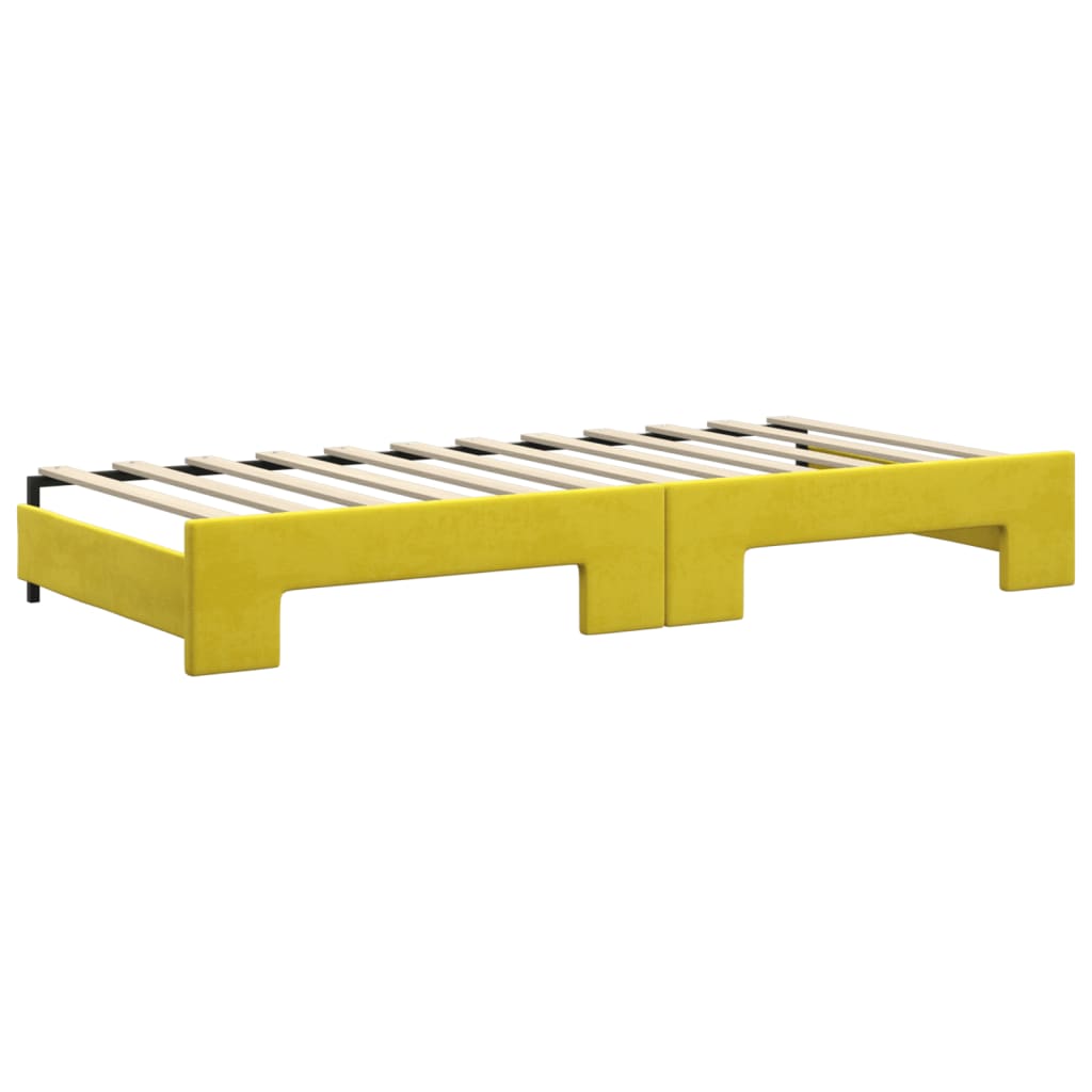 vidaXL Pat de zi cu extensie și saltea, galben, 90x200 cm, catifea vidaXL Pat de zi cu extensie și saltea, galben, 90x200 cm, catifea