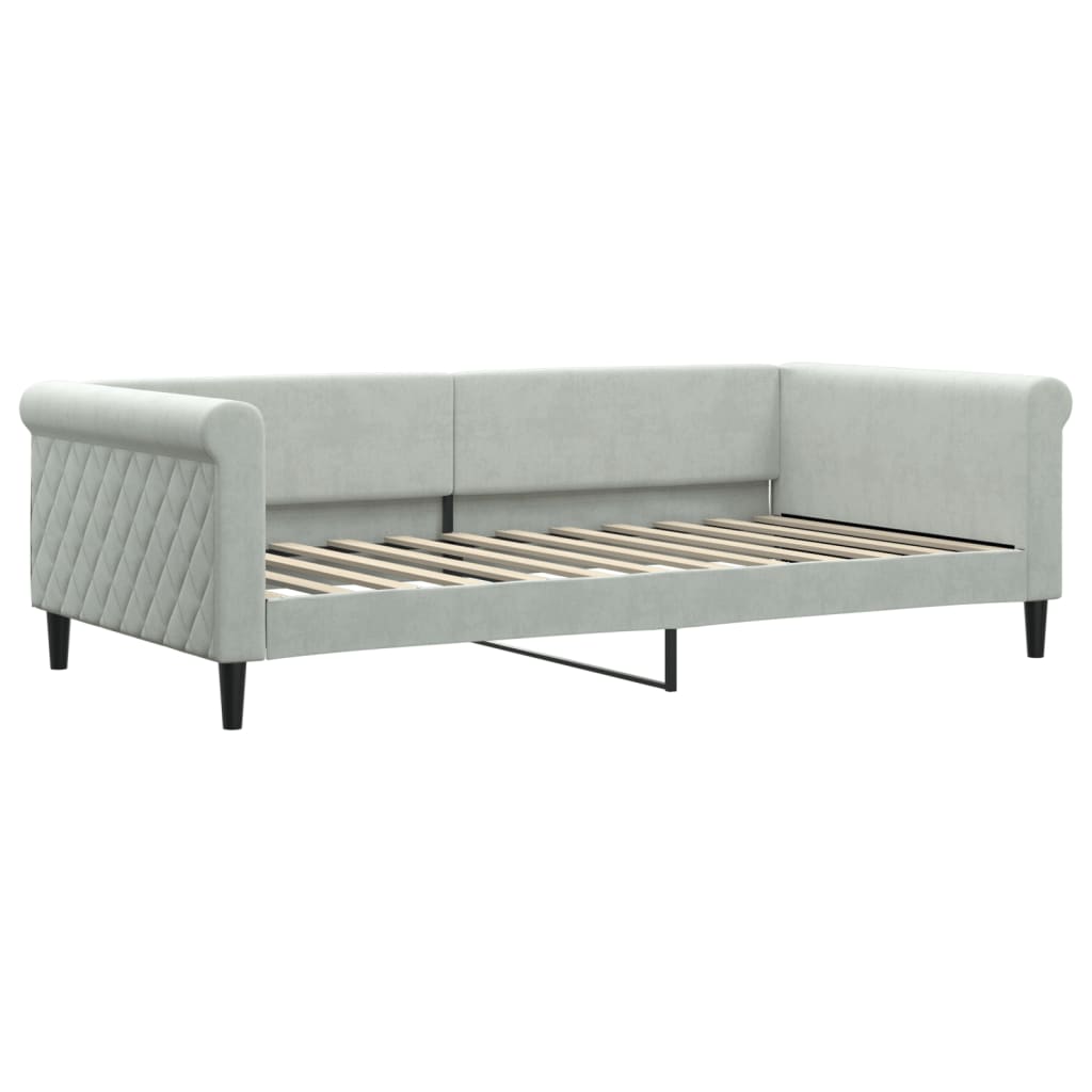 vidaXL Pat de zi cu extensie și saltele gri deschis 100x200 cm catifea vidaXL Pat de zi cu extensie și saltele gri deschis 100x200 cm catifea