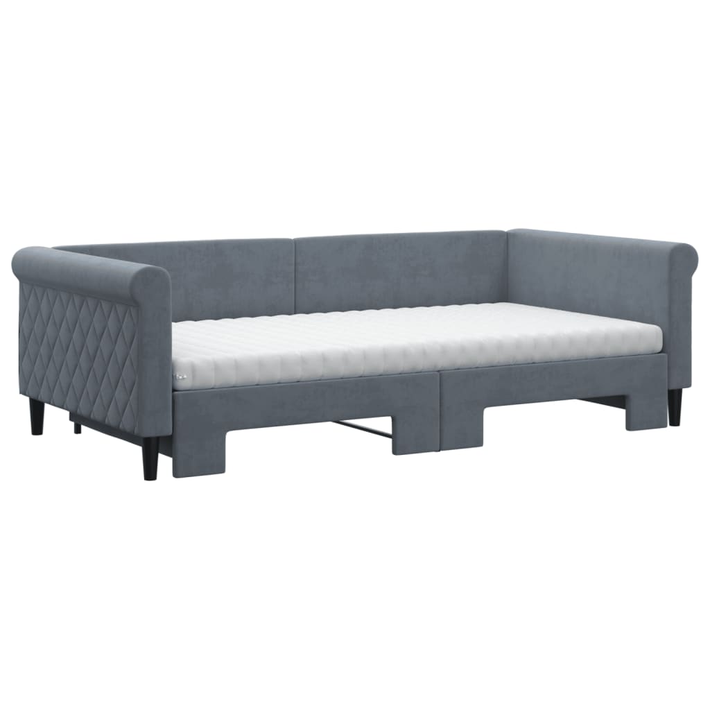 vidaXL Pat de zi cu extensie și saltele, gri închis 100x200 cm catifea