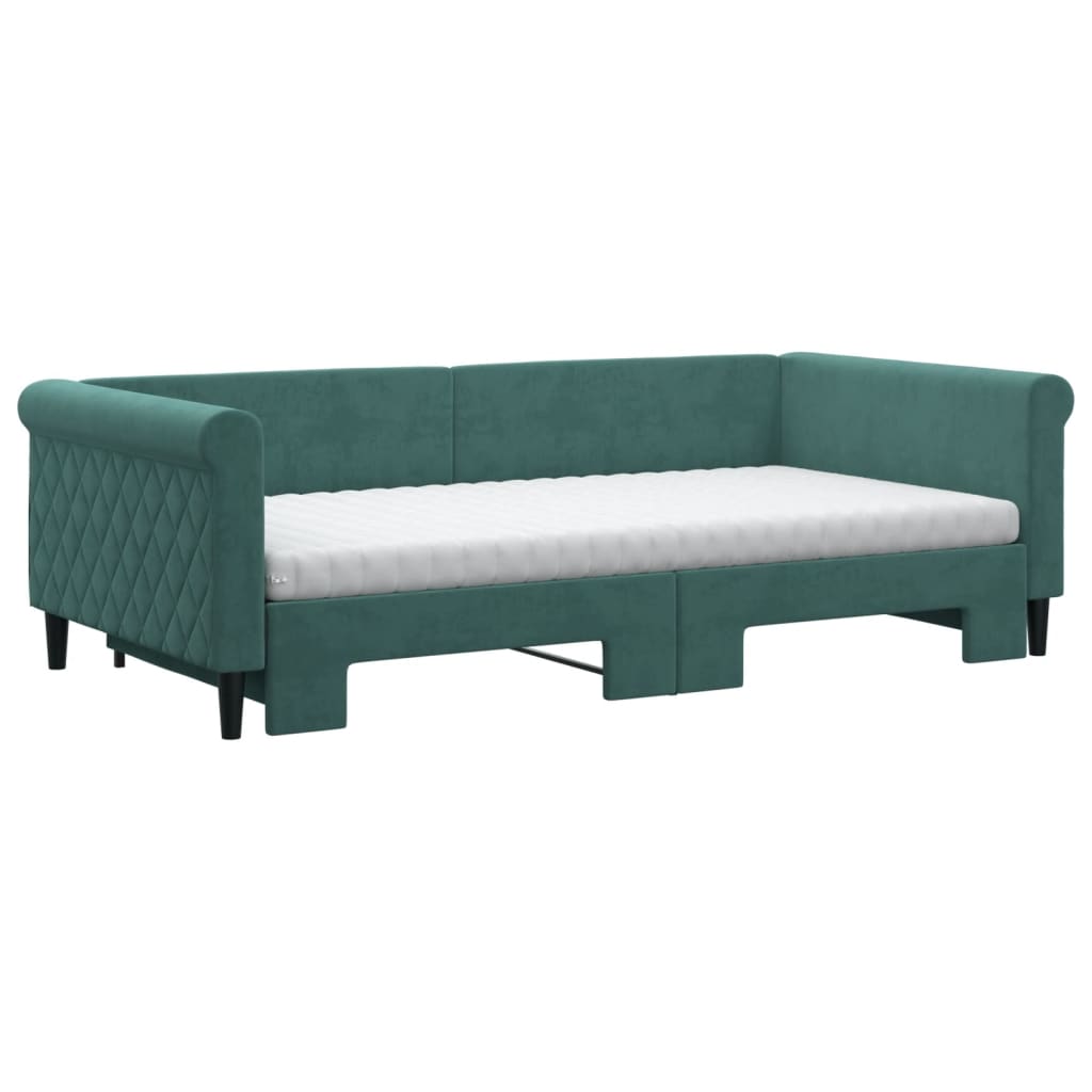 vidaXL Pat de zi cu extensie și saltele verde închis 100x200cm catifea vidaXL Pat de zi cu extensie și saltele verde închis 100x200cm catifea