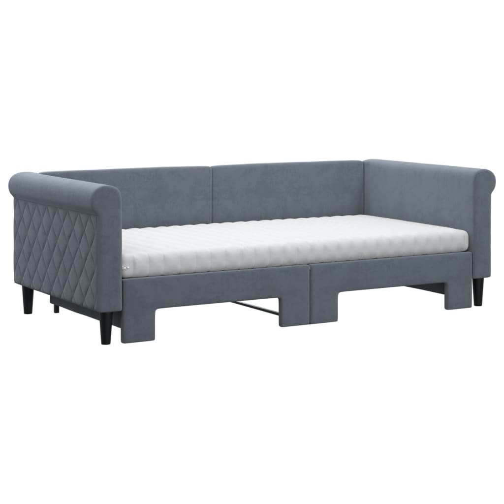 vidaXL Pat de zi cu extensie și saltele, gri închis, 90x190 cm catifea vidaXL Pat de zi cu extensie și saltele, gri închis, 90x190 cm catifea