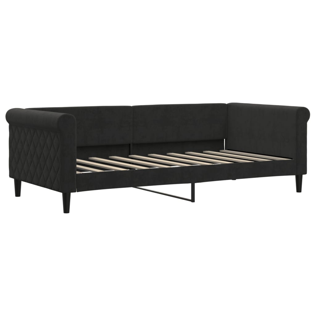vidaXL Pat de zi cu extensie și saltele, negru, 90x190 cm, catifea