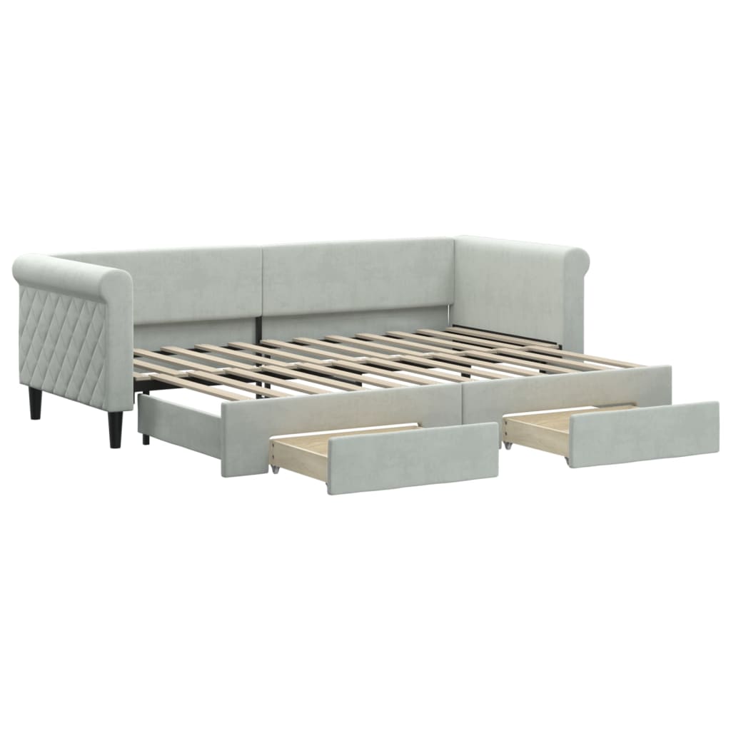 vidaXL Pat de zi cu extensie și sertare, gri deschis 80x200 cm catifea