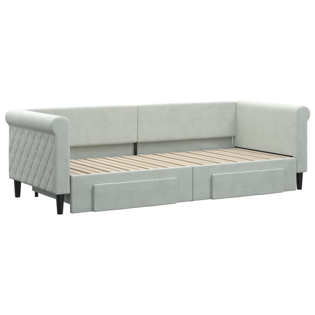 vidaXL Pat de zi cu extensie și sertare, gri deschis 80x200 cm catifea