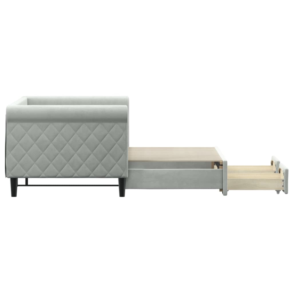 vidaXL Pat de zi cu extensie și sertare, gri deschis 80x200 cm catifea