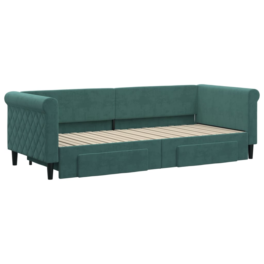 vidaXL Pat de zi cu extensie și sertare verde închis 80x200 cm catifea
