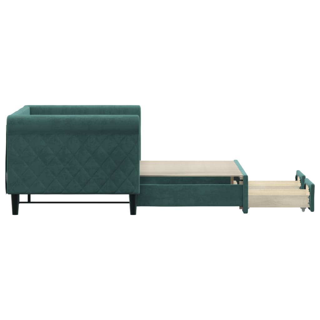 vidaXL Pat de zi cu extensie și sertare verde închis 80x200 cm catifea