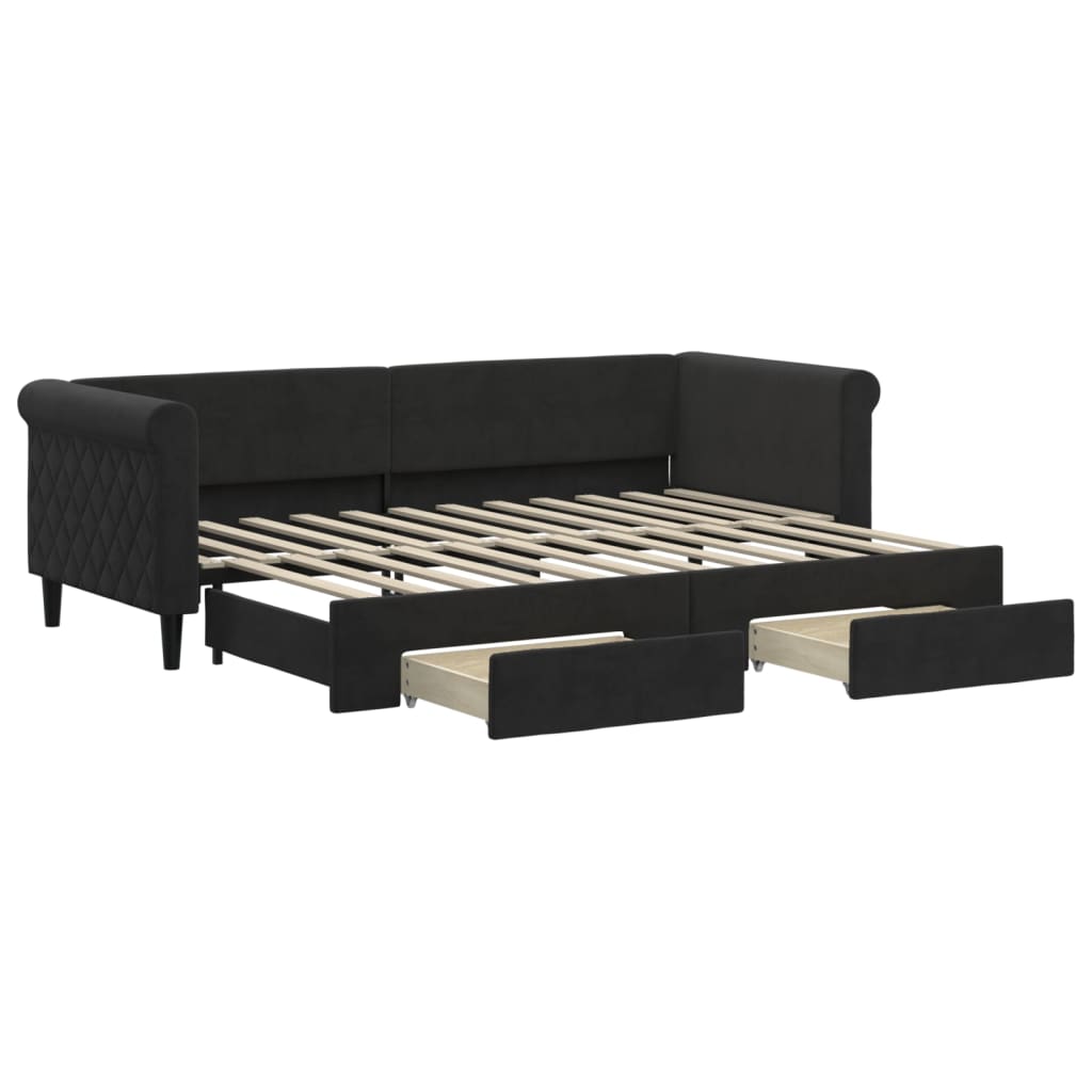 vidaXL Pat de zi cu extensie și sertare, negru, 80x200 cm, catifea