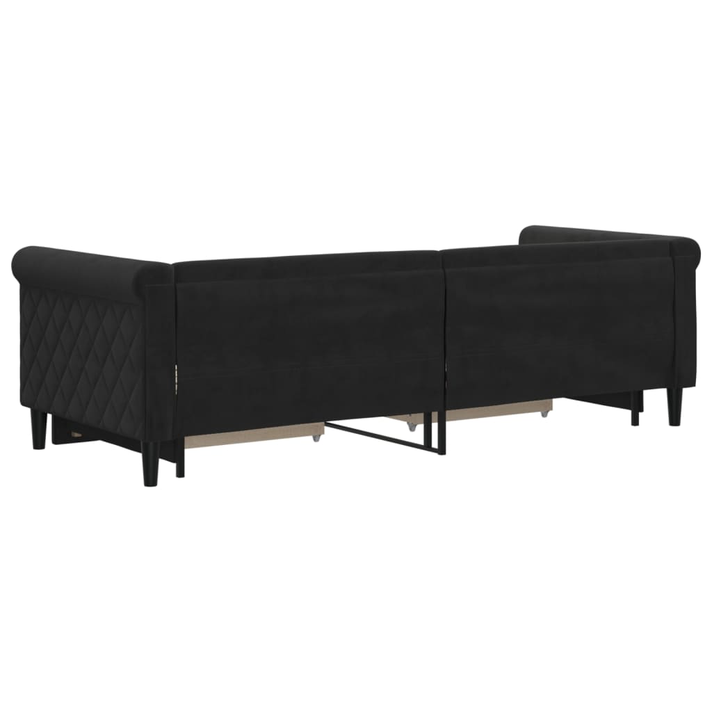vidaXL Pat de zi cu extensie și sertare, negru, 80x200 cm, catifea