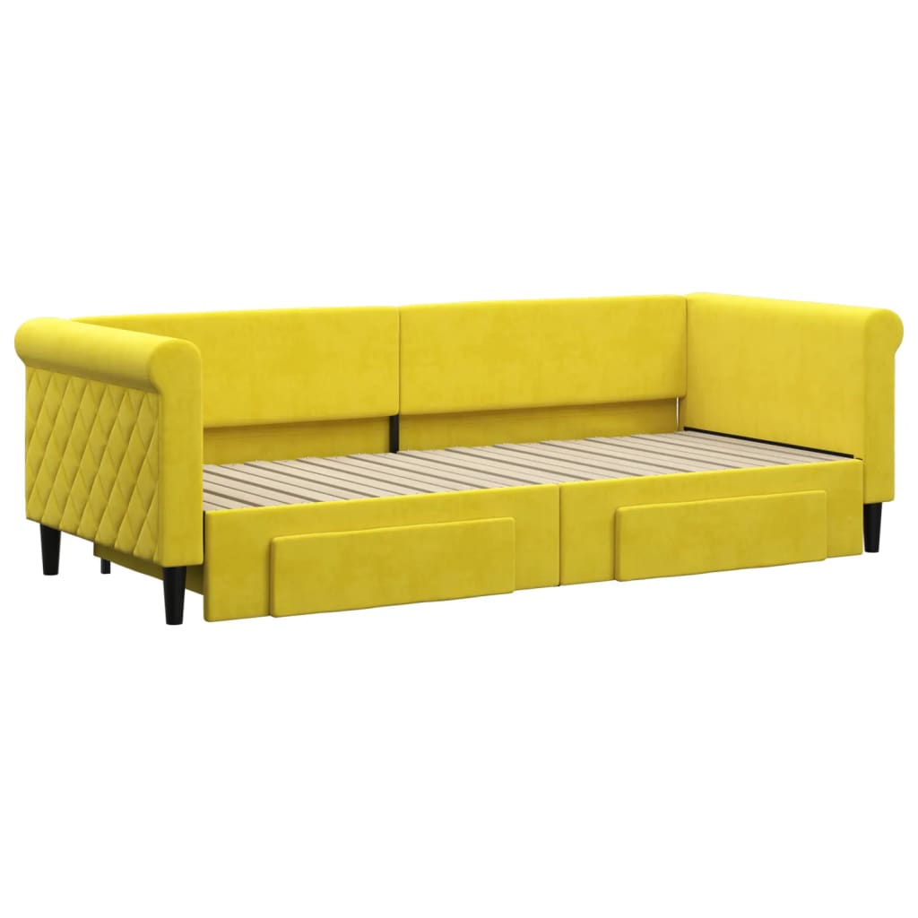 vidaXL Pat de zi cu extensie și sertare, galben, 80x200 cm, catifea vidaXL Pat de zi cu extensie și sertare, galben, 80x200 cm, catifea