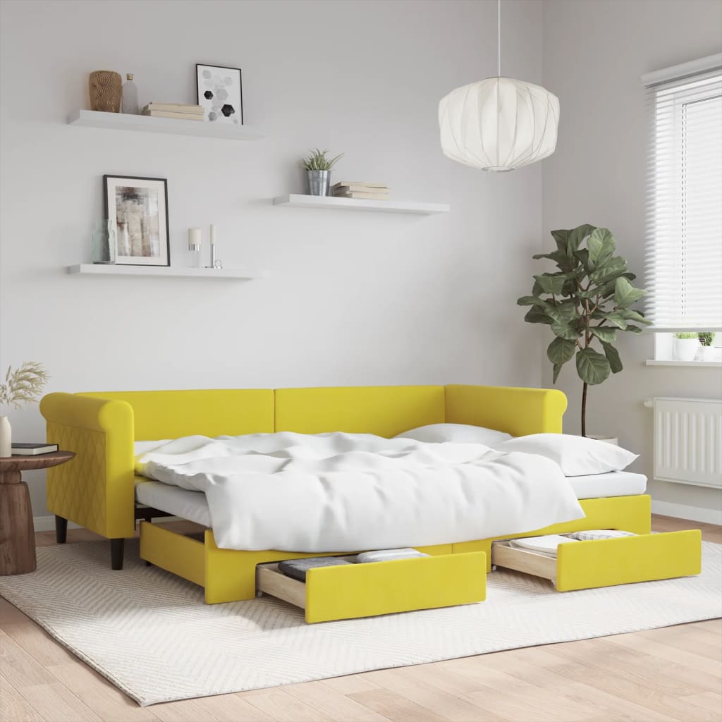 vidaXL Pat de zi cu extensie și sertare, galben, 80x200 cm, catifea vidaXL Pat de zi cu extensie și sertare, galben, 80x200 cm, catifea