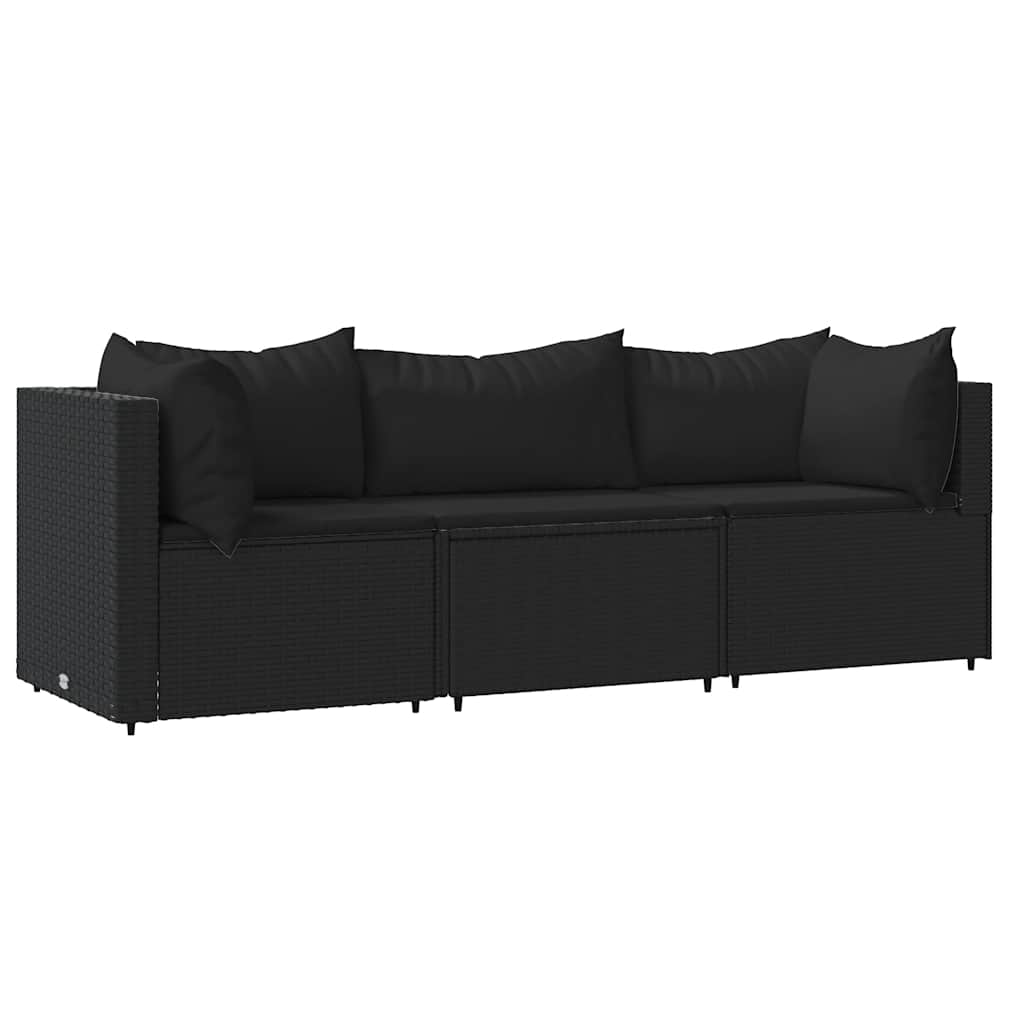 vidaXL Set mobilier de grădină cu perne, 3 piese, negru, poliratan vidaXL Set mobilier de grădină cu perne, 3 piese, negru, poliratan