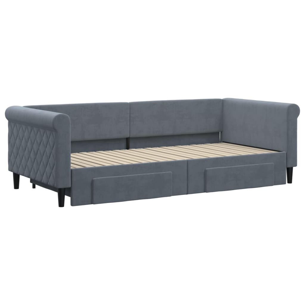 vidaXL Pat de zi cu extensie și sertare gri închis 90x200 cm catifea