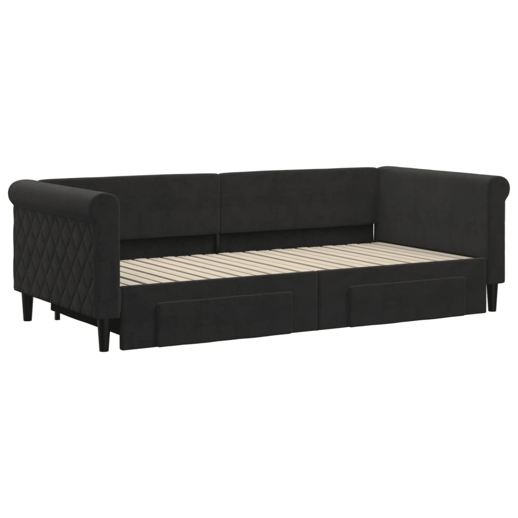 vidaXL Pat de zi cu extensie și sertare, negru, 90x200 cm, catifea vidaXL Pat de zi cu extensie și sertare, negru, 90x200 cm, catifea
