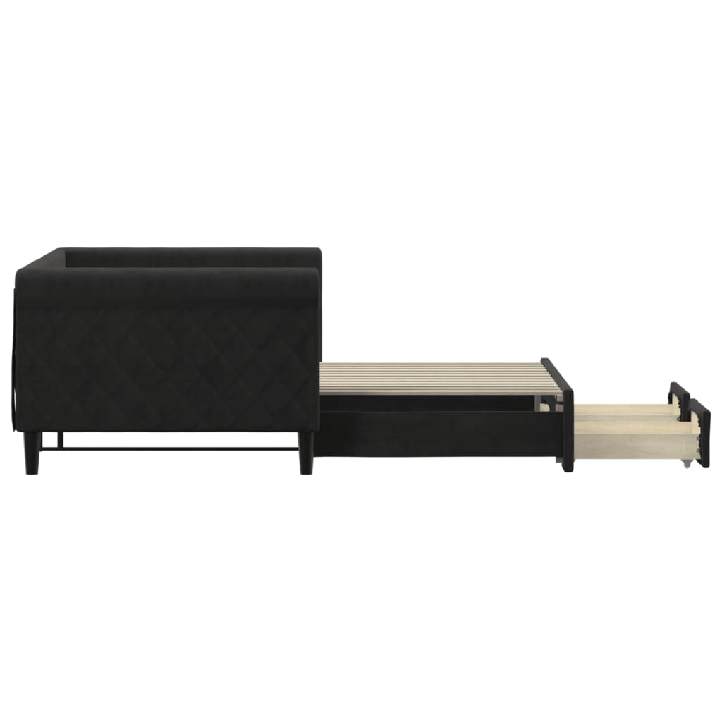 vidaXL Pat de zi cu extensie și sertare, negru, 90x200 cm, catifea vidaXL Pat de zi cu extensie și sertare, negru, 90x200 cm, catifea