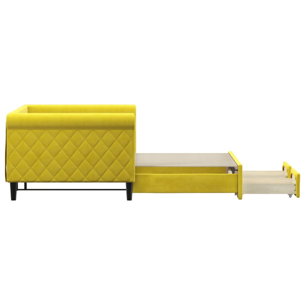 vidaXL Pat de zi cu extensie și sertare, galben, 90x200 cm, catifea vidaXL Pat de zi cu extensie și sertare, galben, 90x200 cm, catifea