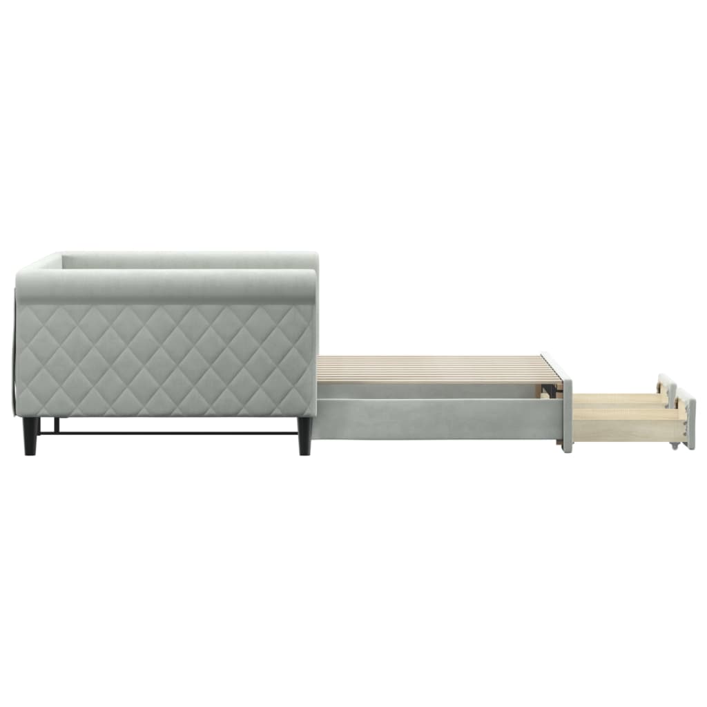 vidaXL Pat de zi cu extensie și sertare gri deschis 100x200 cm catifea