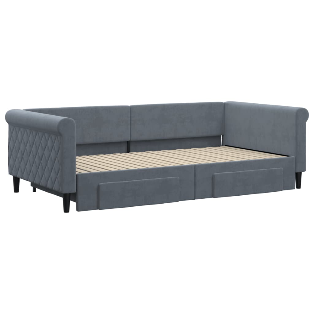 vidaXL Pat de zi cu extensie și sertare gri închis 100x200cm catifea