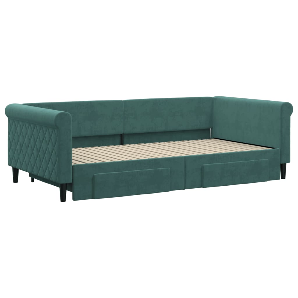 vidaXL Pat de zi cu extensie și sertare verde închis 100x200cm catifea
