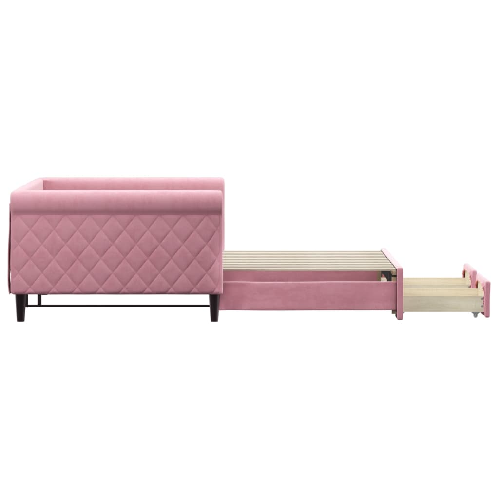 vidaXL Pat de zi cu extensie și sertare, roz, 100x200 cm, catifea vidaXL Pat de zi cu extensie și sertare, roz, 100x200 cm, catifea