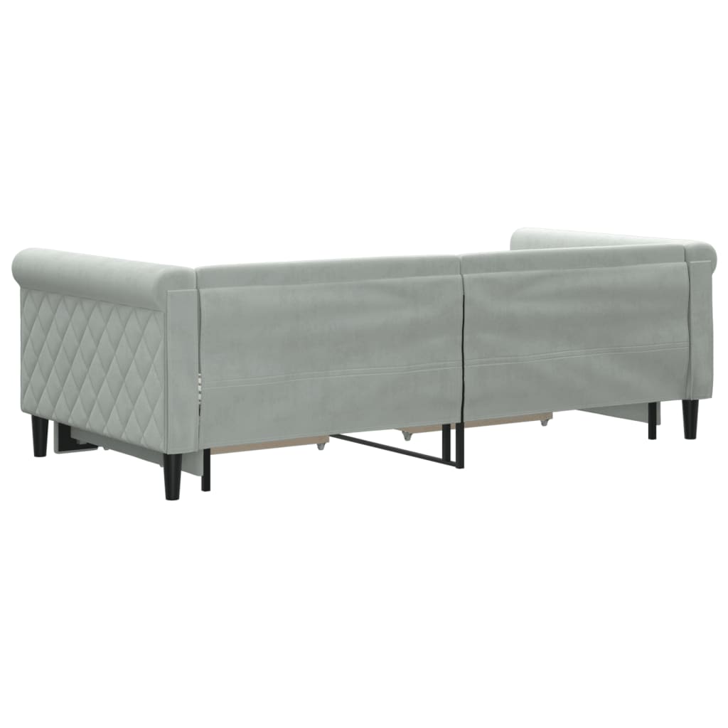 vidaXL Pat de zi cu extensie și sertare, gri deschis 90x190 cm catifea