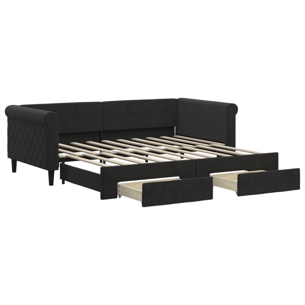 vidaXL Pat de zi cu extensie și sertare, negru, 90x190 cm, catifea vidaXL Pat de zi cu extensie și sertare, negru, 90x190 cm, catifea