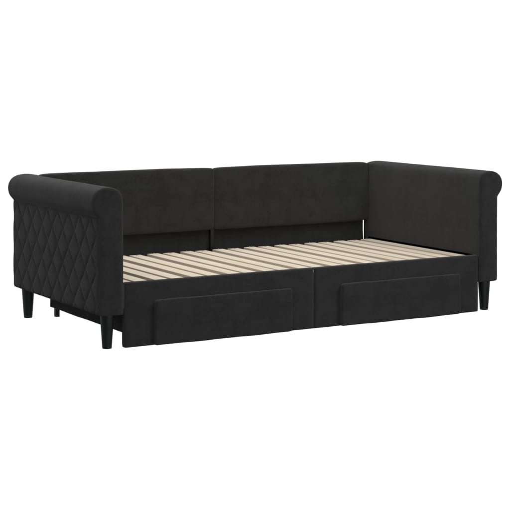vidaXL Pat de zi cu extensie și sertare, negru, 90x190 cm, catifea vidaXL Pat de zi cu extensie și sertare, negru, 90x190 cm, catifea